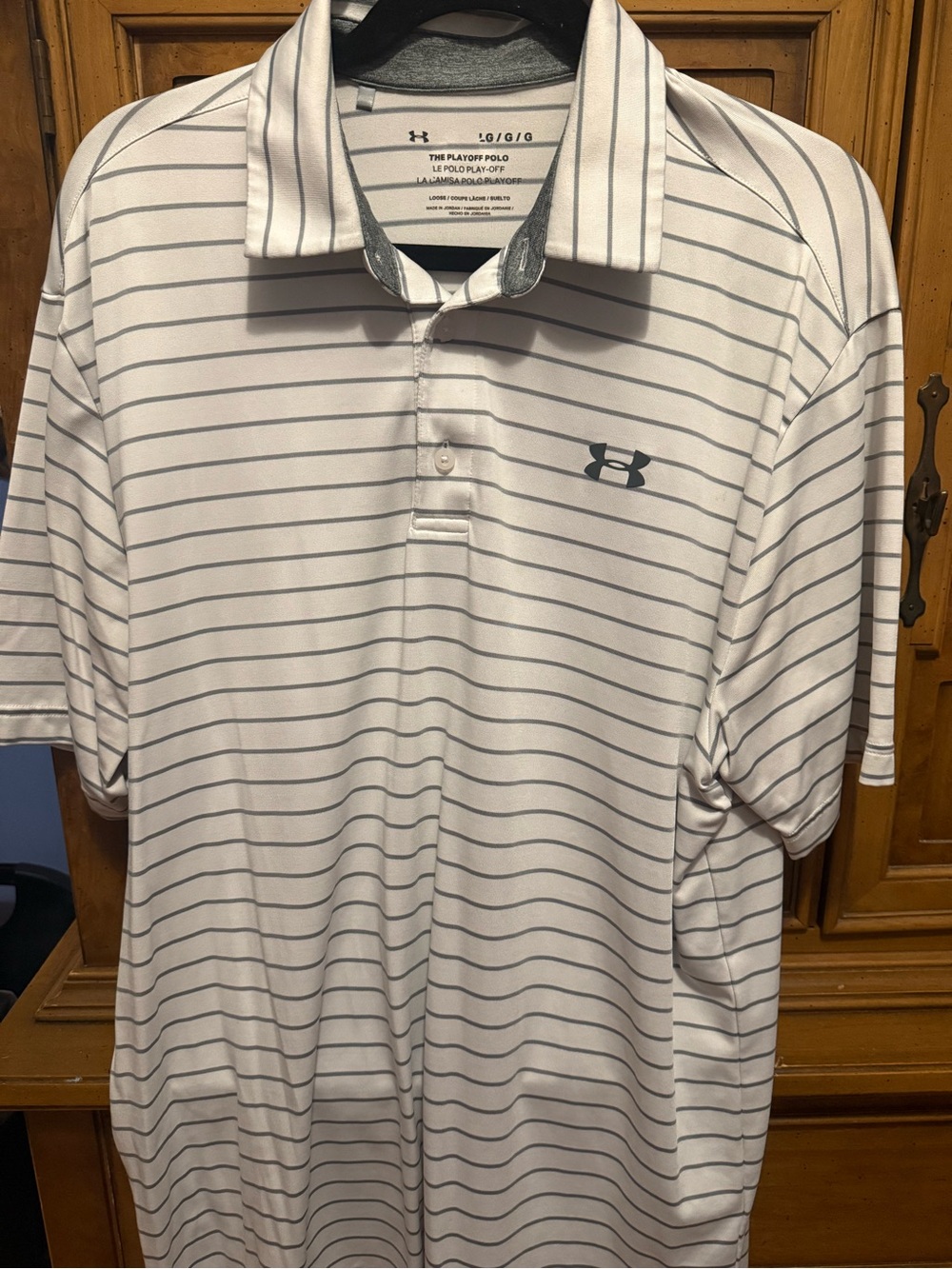 Under Armour Men’s White Polo with Thin Gray Stripes